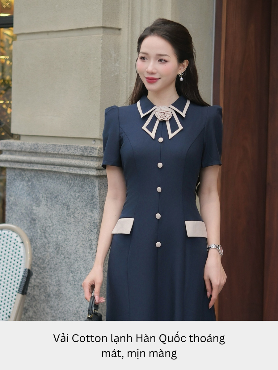 ĐẦM CỔ NƠ ĐÍNH HOA AL0920