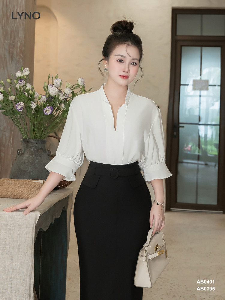 ÁO SƠ MI CỔ V TAY BÈO AB0401