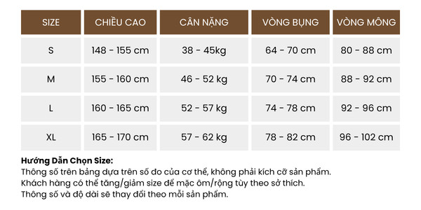 Bảng Chọn Size CHÂN VÁY BÚT CHÌ AL0130