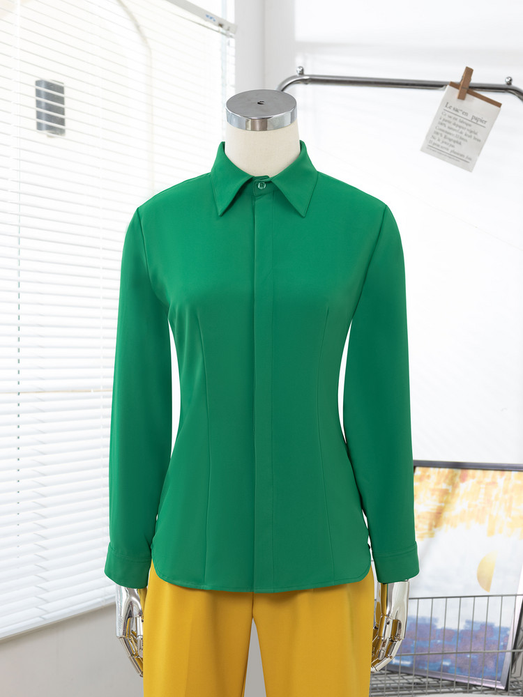 ÁO SƠ MI TAY DÀI CHIẾT EO AB0408 Xanh