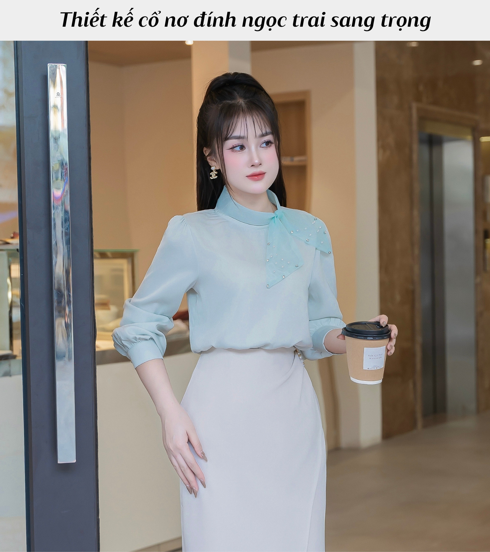 ÁO SƠ MI CỔ NƠ BÊN ĐÍNH NGỌC TRAI HI0017