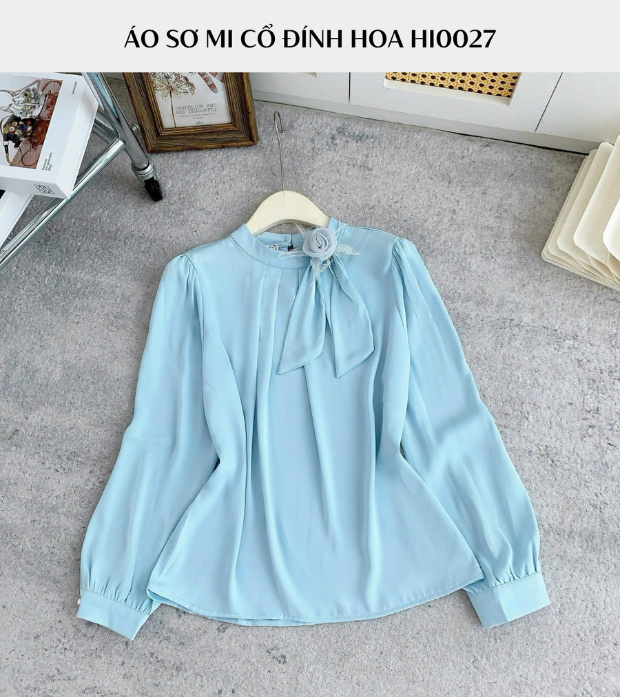 ÁO SƠ MI LỤA CỔ ĐÍNH HOA HI0027