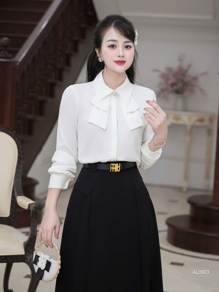 ÁO SƠ MI CỔ KIỂU TAY DÀI AL0903 Trắng