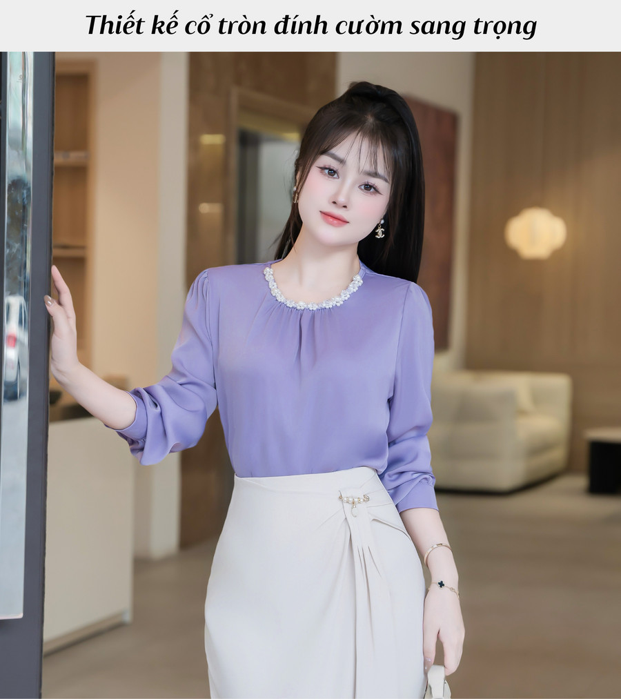 ÁO SƠ MI LỤA TAY DÀI CỔ TRÒN HI0012