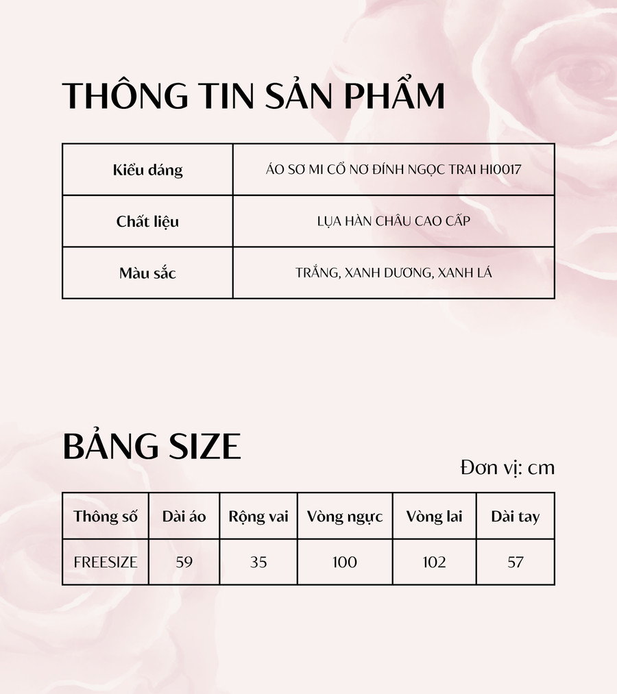 ÁO SƠ MI CỔ NƠ BÊN ĐÍNH NGỌC TRAI HI0017