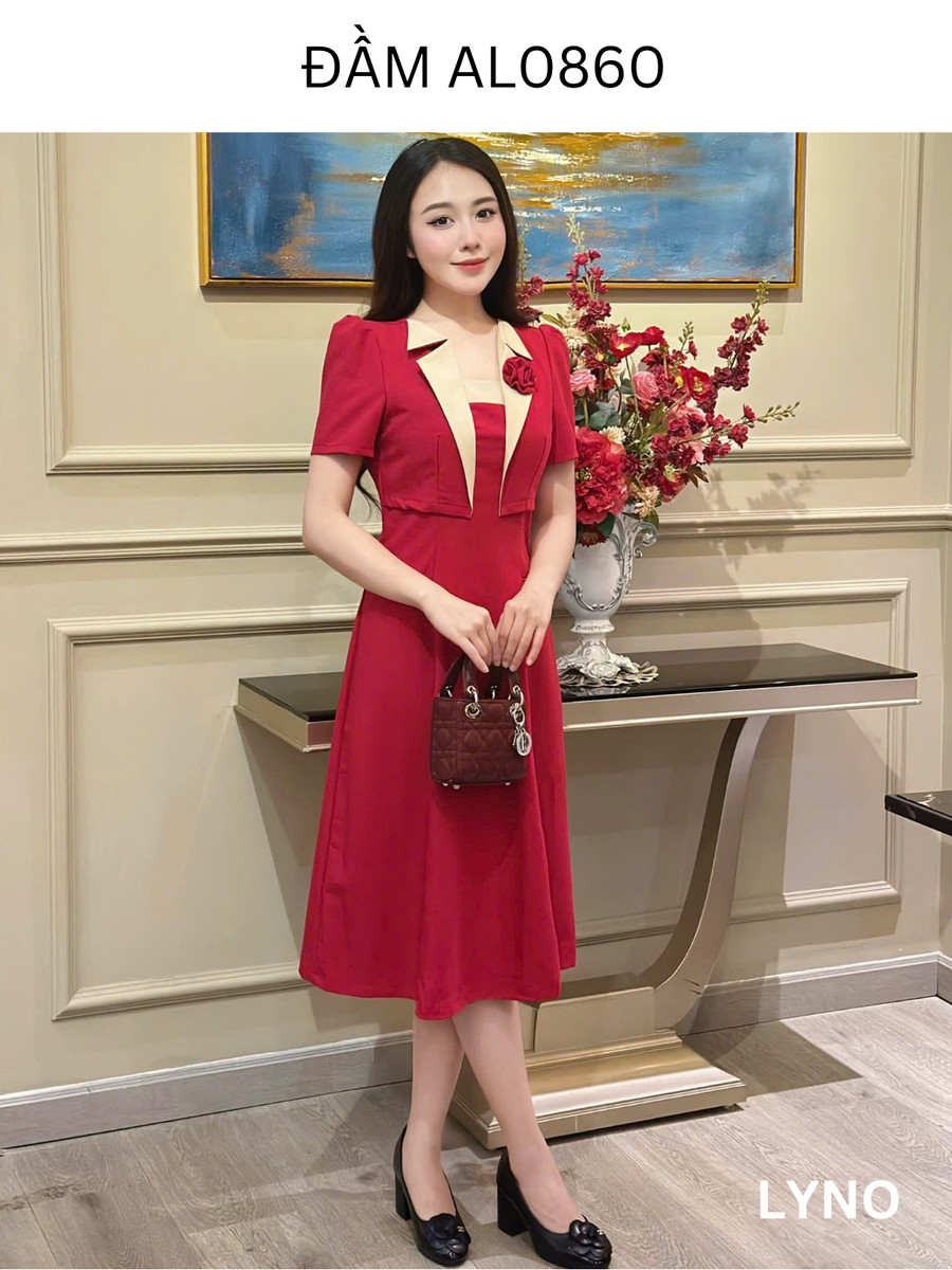ĐẦM DÀI CỔ CHỮ U GIẢ VEST AL0860