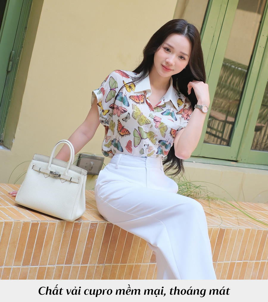 ÁO SƠ MI LỤA CUPRO BƯỚM NGẮN TAY AB0502