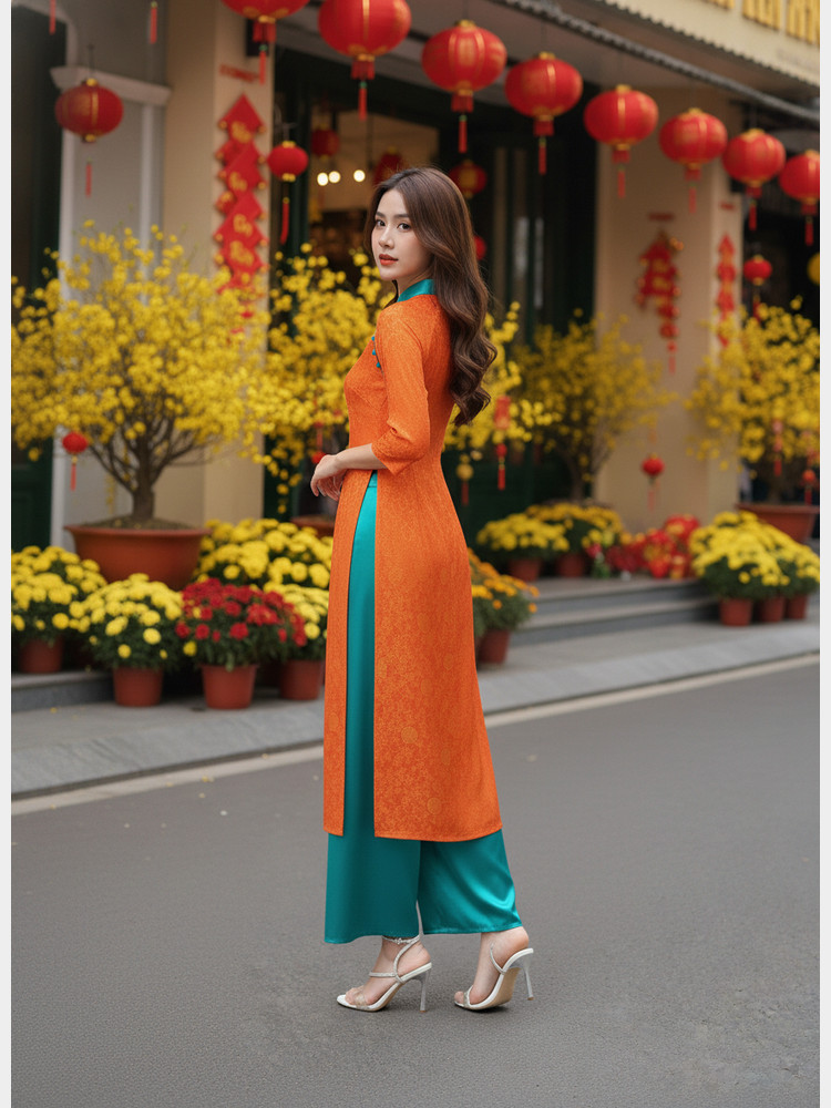 SET ÁO DÀI CÚC HAI BÊN AL0825