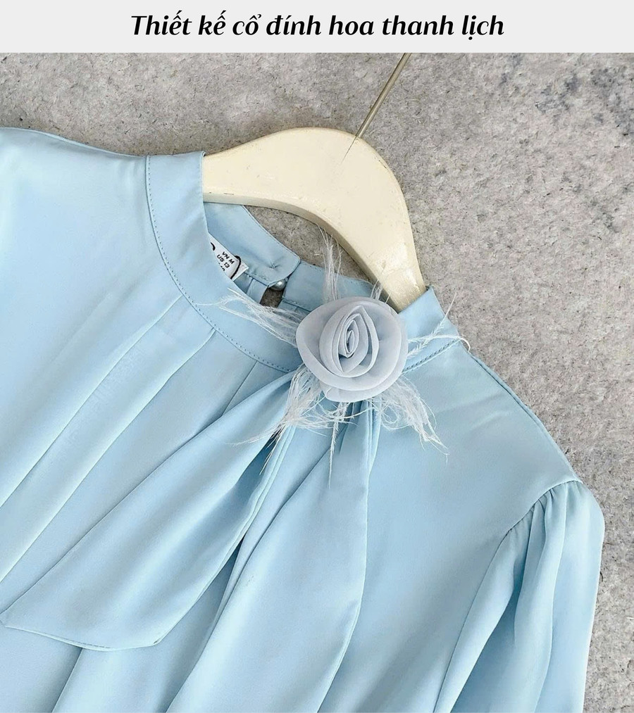 ÁO SƠ MI LỤA CỔ ĐÍNH HOA HI0027