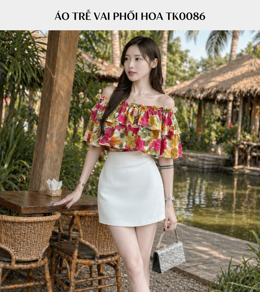 ÁO TRỄ VAI HỌA TIẾT HOA TK0086
