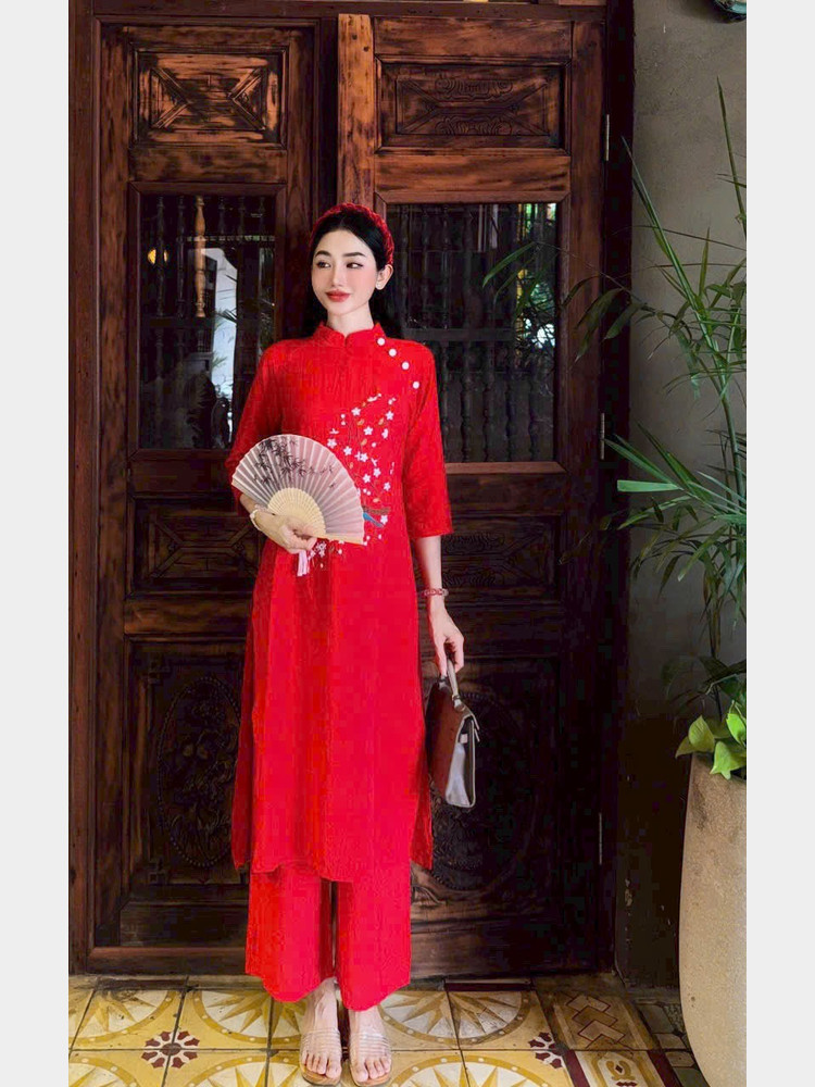 SET ÁO DÀI ĐŨI THÊU HỌA TIẾT AL0882