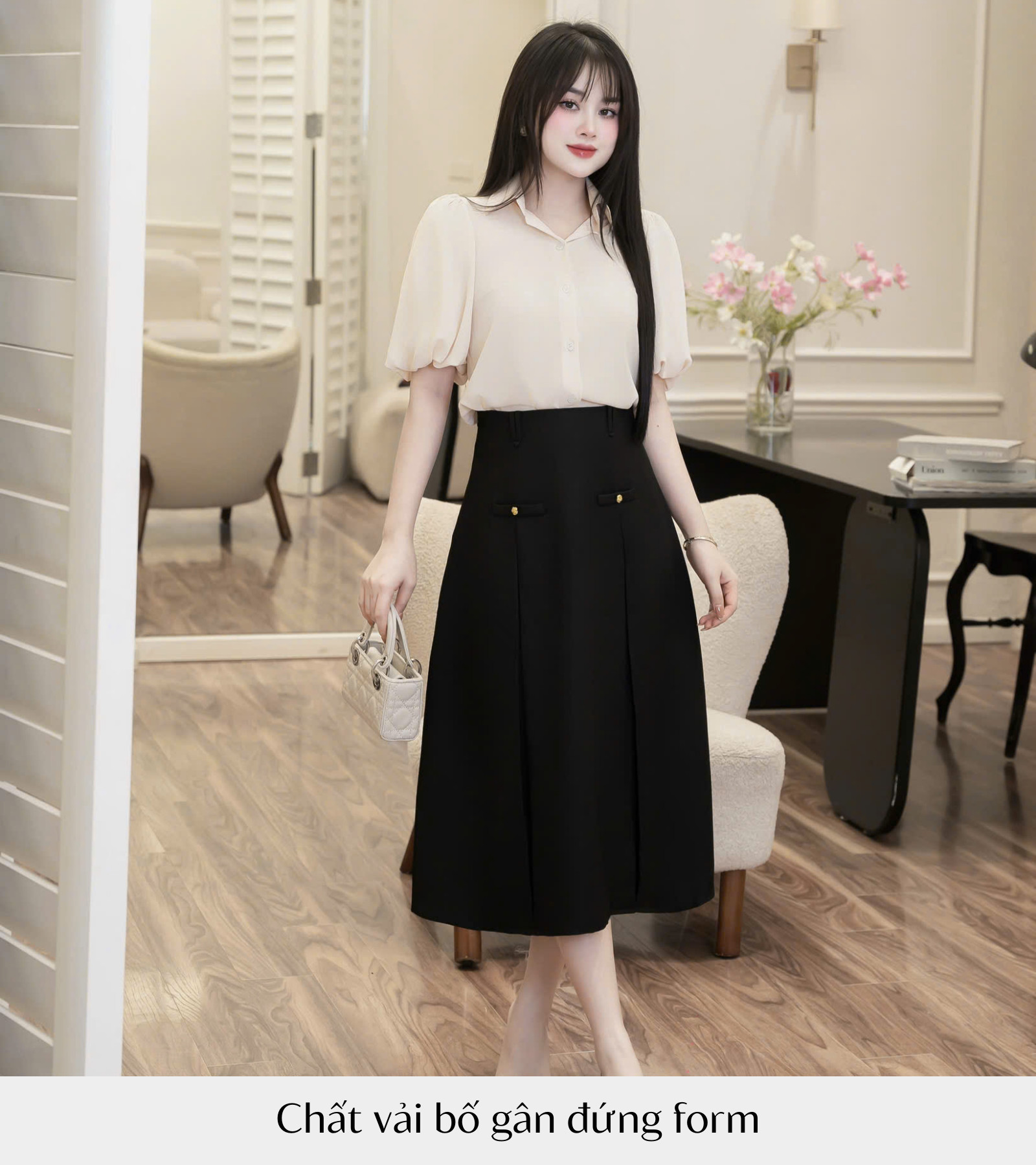 CHÂN VÁY CHỮ A ĐÍNH NÚT AL0814