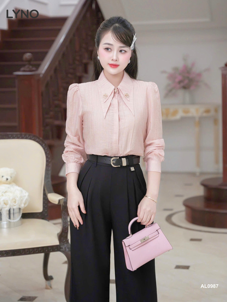 ÁO SƠ MI ĐÍNH KIM TUYẾN TAY DÀI AL0987 Hồng