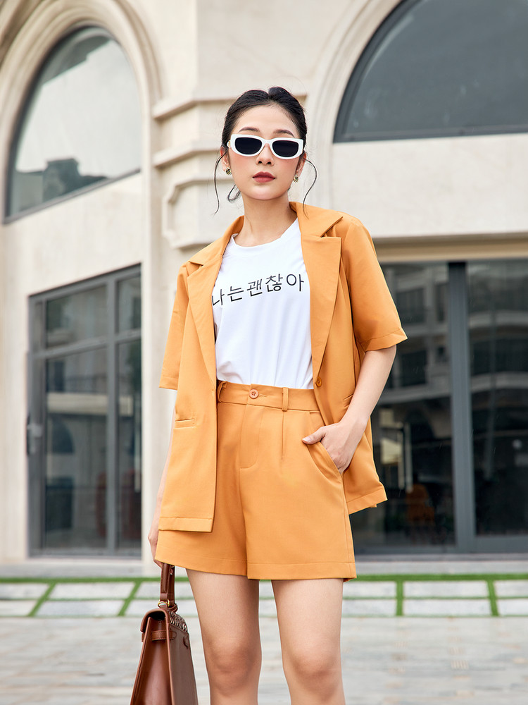 ÁO BLAZER FORM SUÔNG CƠ BẢN AB0430 Cam