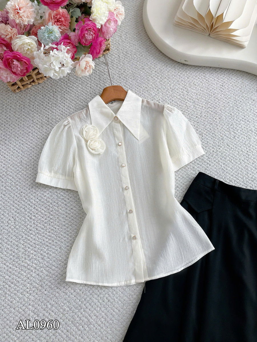 ÁO SƠ MI NGẮN TAY ĐÍNH HOA AL0960